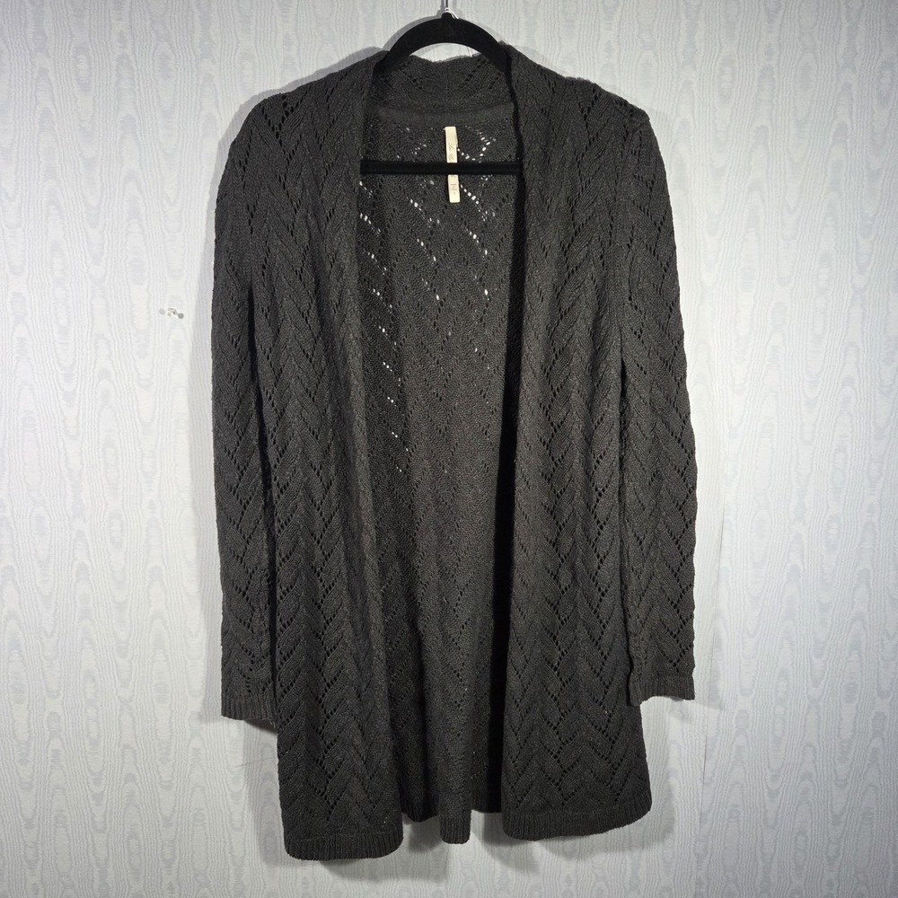 Leo & Nicole Long Cardigan Sweater Womens S Gray‎ Open Knit Open Career Cozy